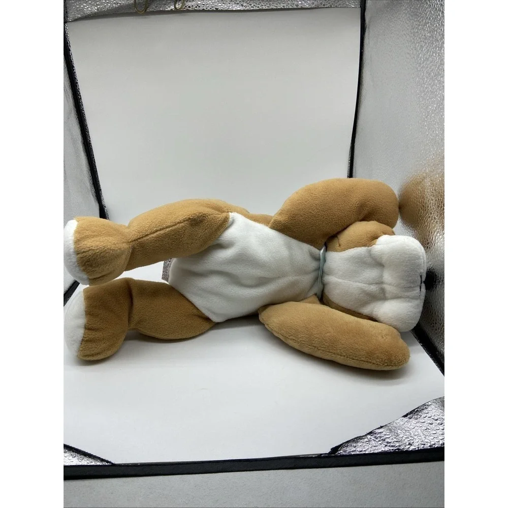 Ty Pluffies Lot 2 Plush Dog Toys Shaggy Tan Puppy and Brown White Bulldog 2004